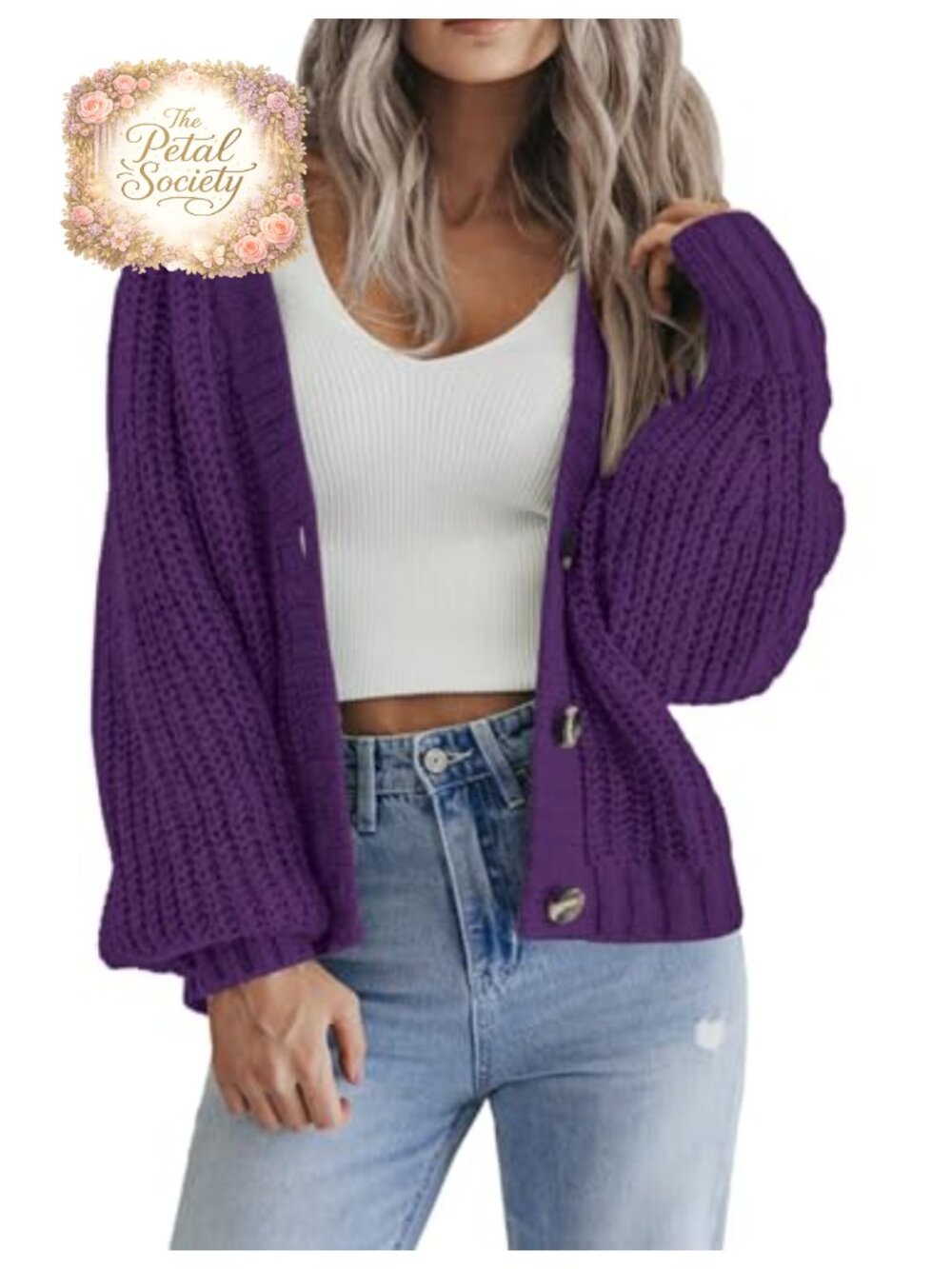 Chunky Knit Button Front Cardigan Long Sleeve V-Neck Sweater